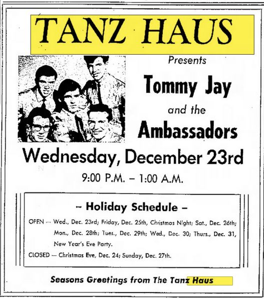 Tanz Haus (Tanz Haus Club, TanzHaus) - Dec 21 1964 Ad (newer photo)